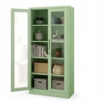 Aktenschrank Büroschrank Glasvitrine 4 Fachböden Stahl 185 x 90 x 40 cm Pastellgrün