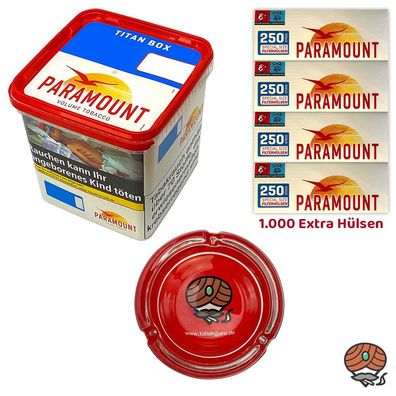 Paramount Volumentabak Titan Box 315g, 1000 Extra Hülsen, Glasascher