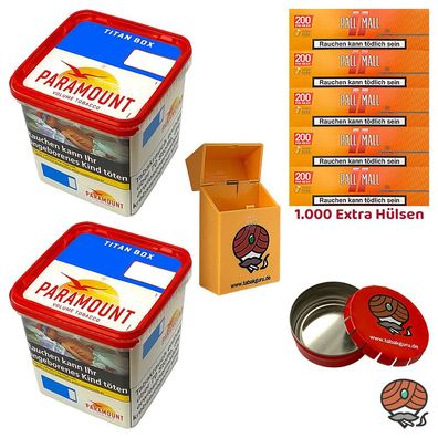 Paramount Volumentabak Titan Box 2x 315g, Pall Mall Allround Xtra Hülsen, Zub