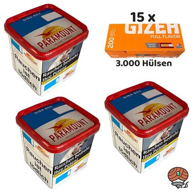 Paramount Volumentabak Giga Box 3x 230g, Gizeh Full Flavor Hülsen