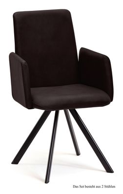 Armlehnstuhl (2er-Set) Daune 52x92x60 Schwarz/Espresso