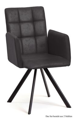 Armlehnstuhl (2er-Set) Dayle 52x91x60 Schwarz/Anthrazit