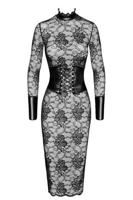 Halblanges Kleid Noirelle Spitze Schwarz XS-3XL | Elegant Korsett Wetlook Gothic