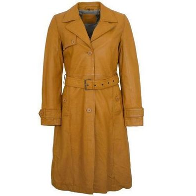 Mauritius - Damen Trenchcoat Ledermantel Lammnappa dark yellow