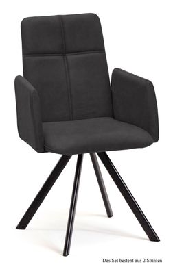 Armlehnstuhl drehbar (2er-Set) Desha 52x92x60 Schwarz/Anthrazit