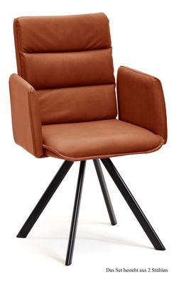 Armlehnstuhl drehbar (2er-Set) Devin 52x92x60 Schwarz/Cognac