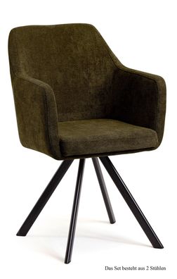 Armlehnstuhl drehbar (2er-Set) Devka 57x87x60 Schwarz/Khaki
