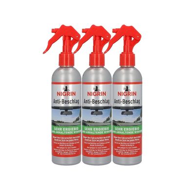 3x NIGRIN Anti Beschlag Pumpzerstäuber 300ml - Klare Sicht für Auto & Scheiben