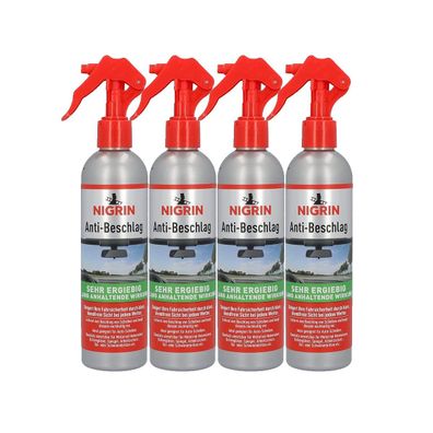 4x NIGRIN Anti Beschlag Pumpzerstäuber 300ml - Klare Sicht für Auto & Scheiben
