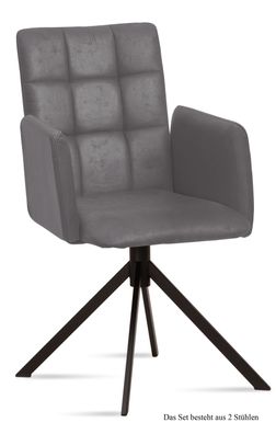 Armlehnstuhl (2er-Set) Drusi 52x91x60 Schwarz/Grau