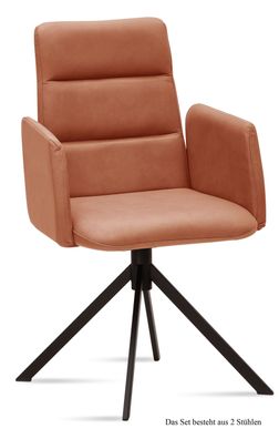 Armlehnstuhl (2er-Set) Duana 52x92x60 Schwarz/Cognac