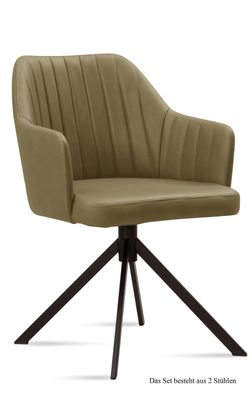 Armlehnstuhl (2er-Set) Durva 58x81x60 Schwarz/Olivgrün