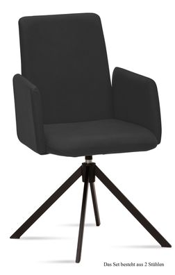 Armlehnstuhl drehbar (2er-Set) Deasia 52x92x60 Schwarz/Anthrazit