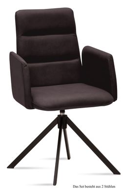 Armlehnstuhl drehbar (2er-Set) Deidre 52x92x60 Schwarz/Espresso