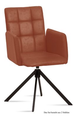 Armlehnstuhl drehbar (2er-Set) Deeann 52x91x60 Schwarz/Cognac
