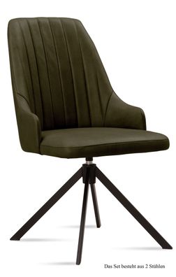 Esszimmerstuhl drehbar (2er-Set) Denise 52x91x60 Schwarz/Khaki
