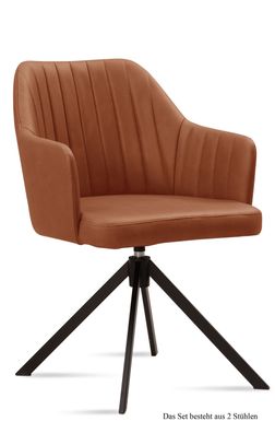 Armlehnstuhl drehbar (2er-Set) Dennie 58x81x60 Schwarz/Cognac