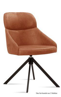Esszimmerstuhl drehbar (2er-Set) Derska 52x82x63 Schwarz/Cognac