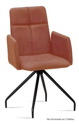 Armlehnstuhl (2er-Set) Devaki 52x92x60 Schwarz/Cognac