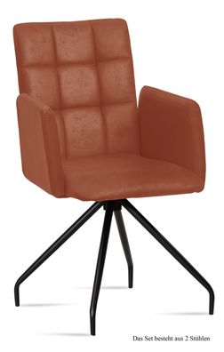 Armlehnstuhl (2er-Set) Devina 52x91x60 Schwarz/Cognac