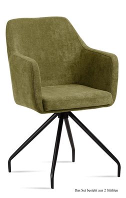 Armlehnstuhl (2er-Set) Dijana 57x87x60 Schwarz/Olivgrün
