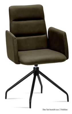 Armlehnstuhl drehbar (2er-Set) Domona 52x92x60 Schwarz/Khaki