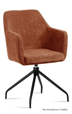 Armlehnstuhl drehbar (2er-Set) Donnie 57x87x60 Schwarz/Cognac