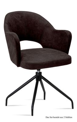 Armlehnstuhl drehbar (2er-Set) Dorcas 59x87x61 Schwarz/Espresso
