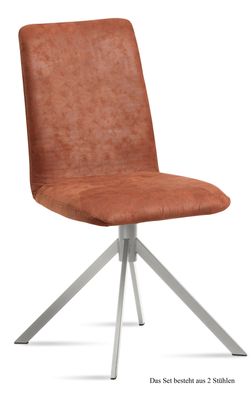 Esszimmerstuhl (2er-Set) Dorice 47x92x60 Edelstahl/Cognac