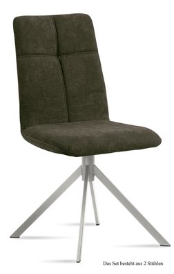 Esszimmerstuhl (2er-Set) Dorine 47x92x60 Edelstahl/Khaki