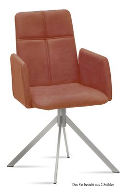 Armlehnstuhl (2er-Set) Dorisa 52x92x60 Edelstahl/Cognac
