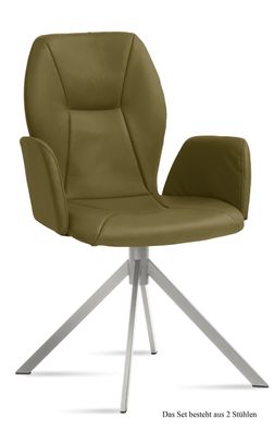 Armlehnstuhl (2er-Set) Dottie 58x92x60 Edelstahl/Olivgrün