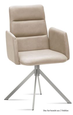 Armlehnstuhl (2er-Set) Dorlen 52x92x60 Edelstahl/Natur