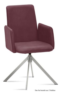 Armlehnstuhl drehbar (2er-Set) Dreama 52x92x60 Edelstahl/Marsala