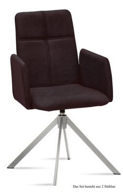 Armlehnstuhl drehbar (2er-Set) Drinka 52x92x60 Edelstahl/Espresso