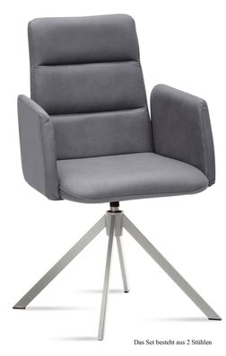 Armlehnstuhl drehbar (2er-Set) Dulcia 52x92x60 Edelstahl/Grau