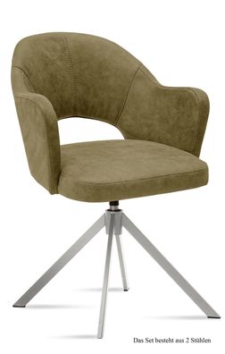 Armlehnstuhl drehbar (2er-Set) Davinia 59x87x61 Edelstahl/Olivgrün