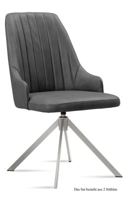 Esszimmerstuhl drehbar (2er-Set) Davorka 52x91x60 Edelstahl/Grau