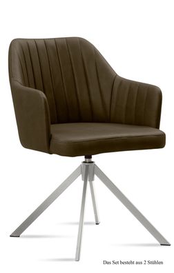 Armlehnstuhl drehbar (2er-Set) Davyzha 58x81x60 Edelstahl/Khaki