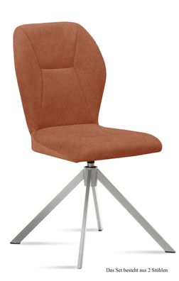 Esszimmerstuhl drehbar (2er-Set) Deandra 51x92x60 Edelstahl/Cognac