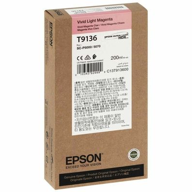 Epson Tintenpatrone vivid light magenta T 913 200 ml T 9136N