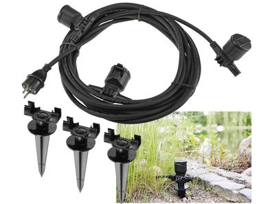 Gartensteckdose für Außen, IP44, 3-fachEinzelsteckdosen, 5 + 2,5 + 2,5m