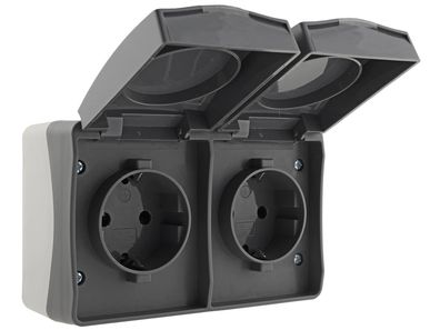 NUQUI Feuchtraum Doppel-Steckdose horizizontal IP54, Aufputz, 250V / 16A