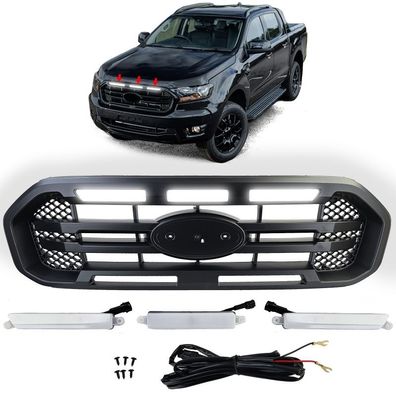 Kühlergrill Schwarz Doppelsteg mit LED passt für Ford Ranger T8 19-23 2.0 TDCi