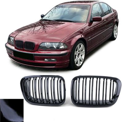 Doppelsteg Kühlergrill Performance Schwarz Glanz für 3er BMW E46 1998-2001