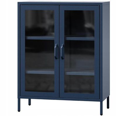 Jan Nowak kleiner Vitrinenschrank Kommode 2 Glastüren 80 x 101,5 x 40 cm Dunkelblau