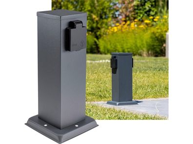 Steckdosensäule 2-fach, IP44, Anthrazit250V / 16A, 13x13x27cm
