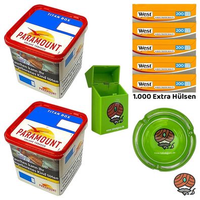 Paramount Volumentabak Titan Box 2x 315g, West Yellow Hülsen, Glasascher, Zub
