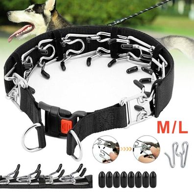 S-XL Hundehalsband Verstellbarer Training Zacken-Pinch-Kette -Nylon Mit Stahl DE