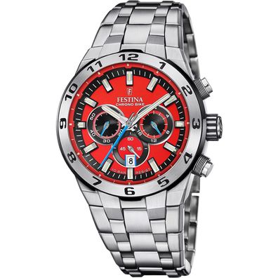 Festina Uhr für Herren F20670/5 Chrono Bike, Edelstahl, Rot